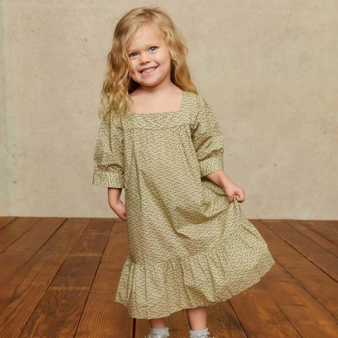 The Bianca Dress Kids | Geo Ditsy Sage 5 The Bianca Dress Kids | Geo Ditsy Sage - Image 5