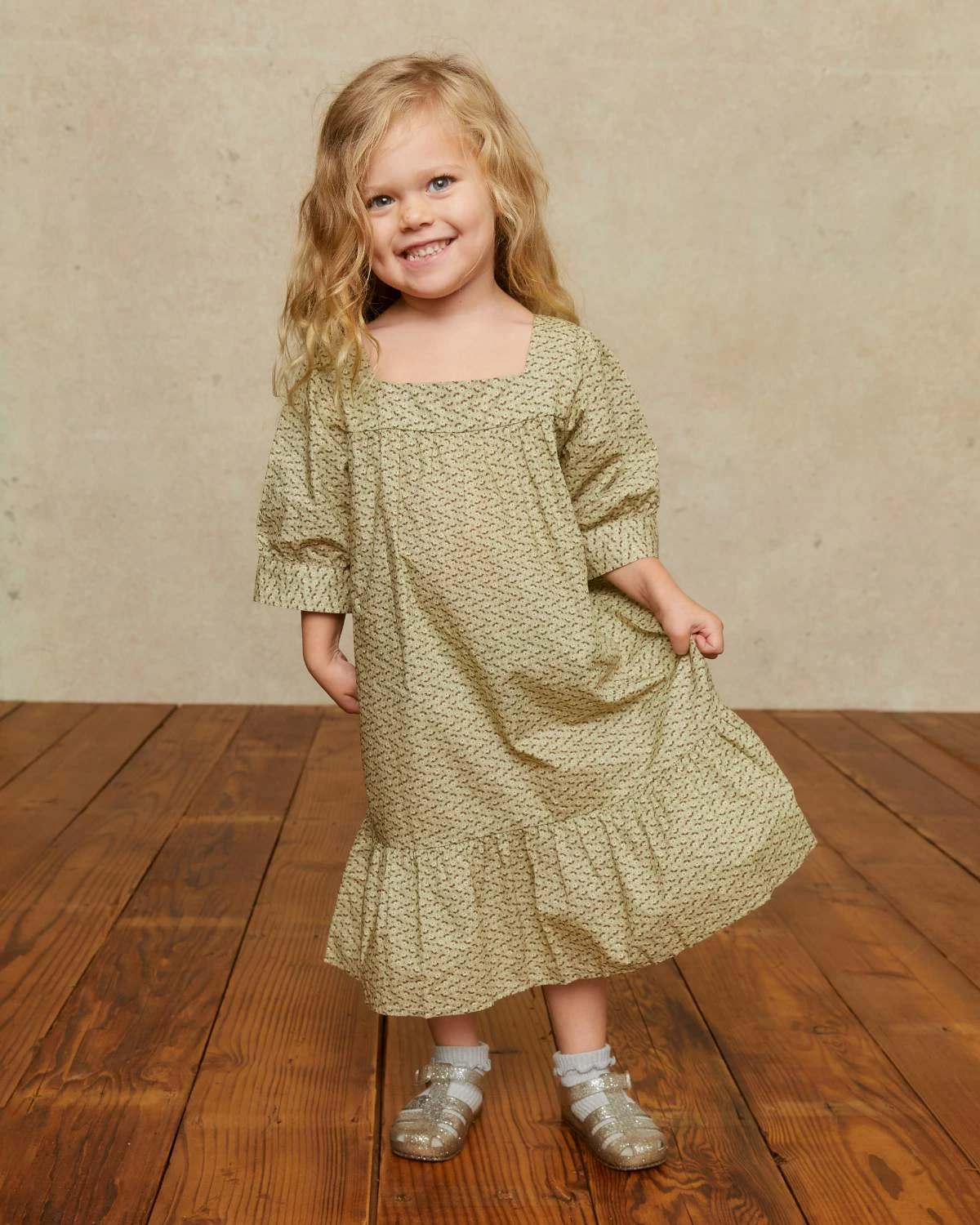 The Bianca Dress Kids | Geo Ditsy Sage 1 The Bianca Dress Kids | Geo Ditsy Sage