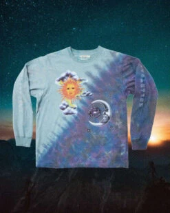 Half Moon Half Sun Long Sleeve Tee | Blue Tie Dye
